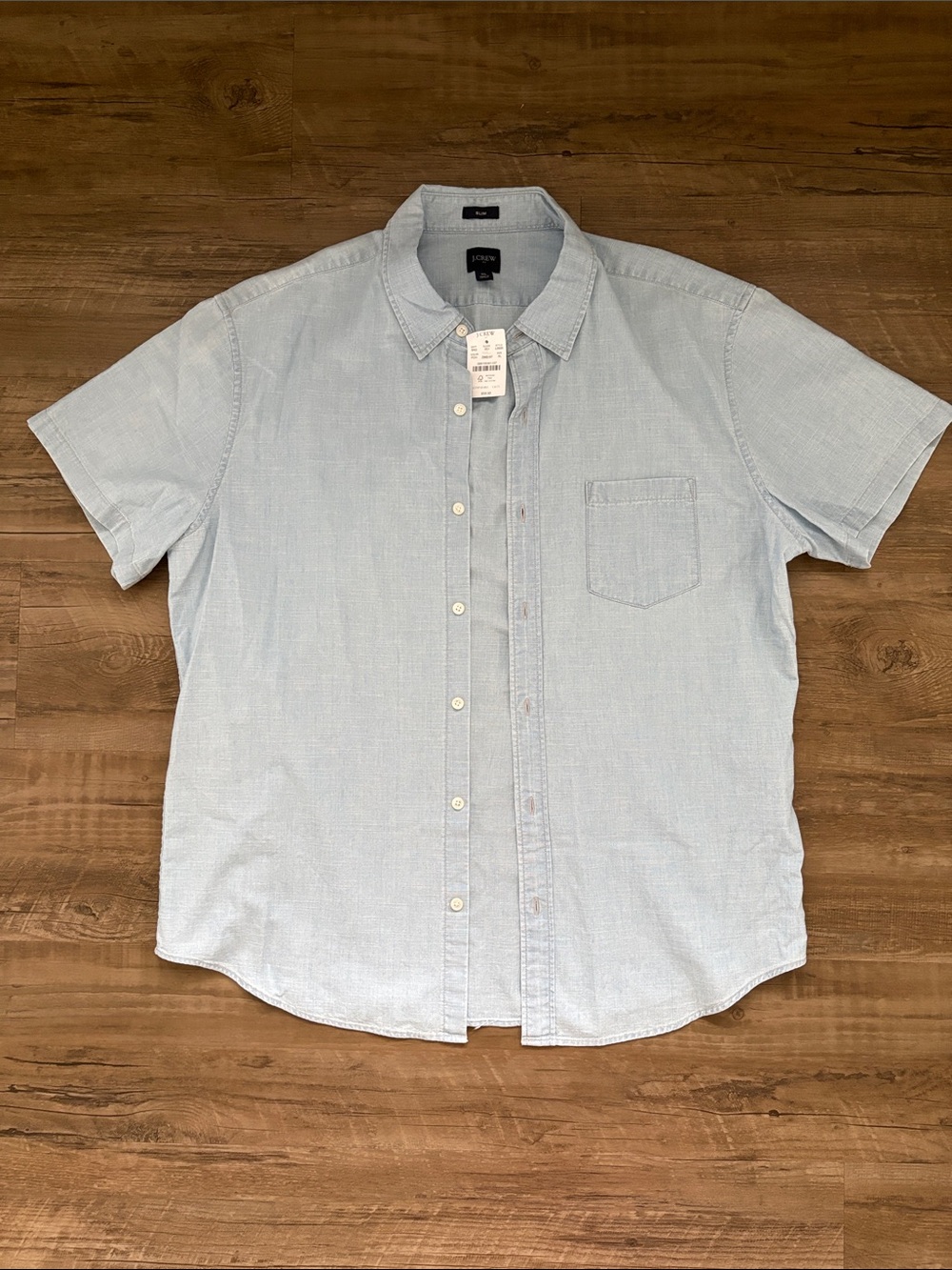 J. Crew Pale Blue Chambray Short-Sleeve Slim Fit Button-Down Shirt